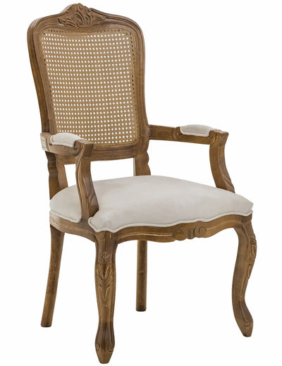 Cadeira Luis XV II Entalhada com Braço e Encosto em Tela Imbuia e Suede Claro + Cores