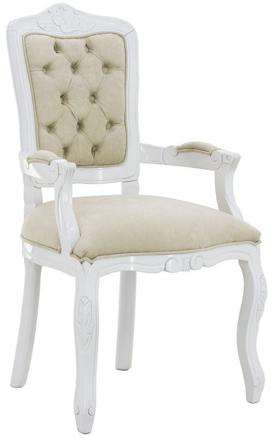 Cadeira Luis XV II Entalhada com Braço Branca com Aveludado Cinza + Cores