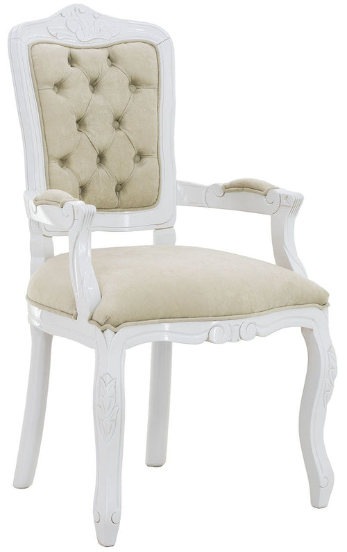 Cadeira Luis XV II Entalhada com Braço Branca com Aveludado Cinza + Cores