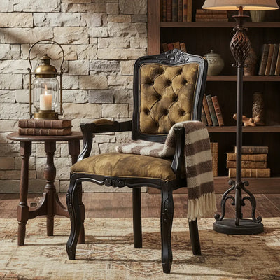 Cadeira Luis XV II Entalhada com Braço - Capuccino e Marrom Mesclado + Cores