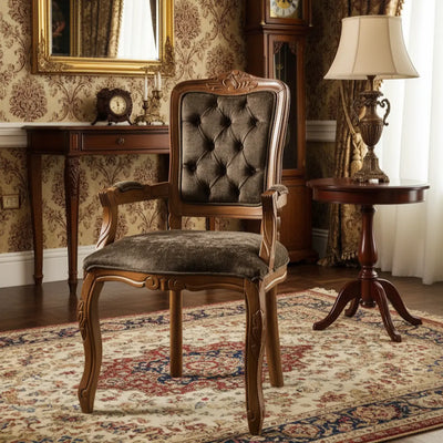 Cadeira Luis XV II Entalhada com Braço - Imbuia e Marrom Esverdeado + Cores