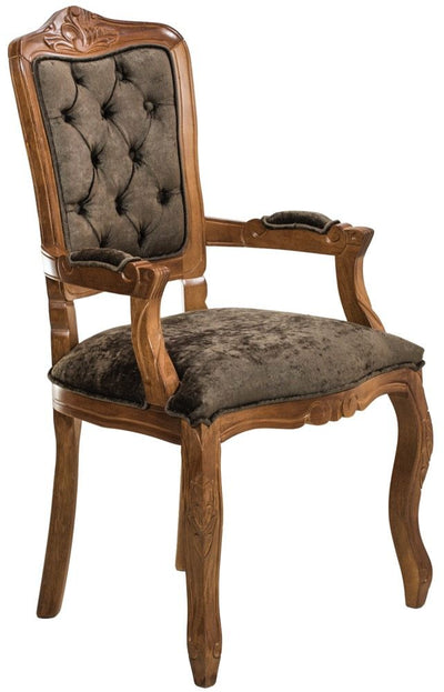 Cadeira Luis XV II Entalhada com Braço - Imbuia e Marrom Esverdeado + Cores