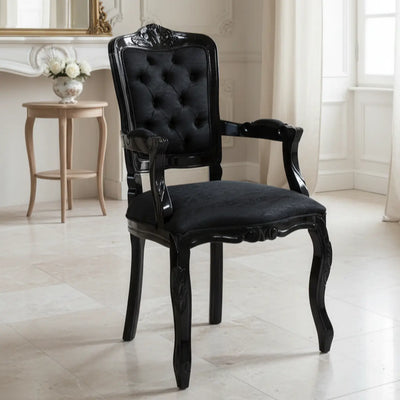 Cadeira Luis XV II Entalhada com Braço - Preta + Cores