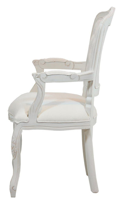 Cadeira Luis XV II Entalhada com Braço - Provençal Branca com Texturizado Branco + Cores