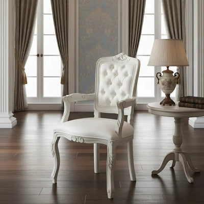 Cadeira Luis XV II Entalhada com Braço - Provençal Branca com Facto Branco Impermeável + Cores