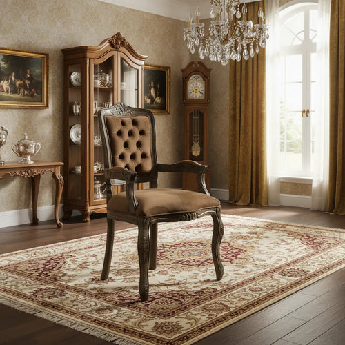 Cadeira Luis XV Entalhada com Braço Capuccino e Marrom Amarelado + Cores