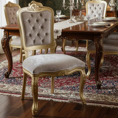 Cadeira Luis XV II Entalhada sem Braço - Dourado com Cinza Esverdeado + Cores