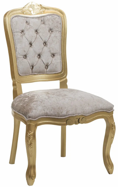 Cadeira Luis XV II Entalhada sem Braço - Dourado com Cinza Esverdeado + Cores