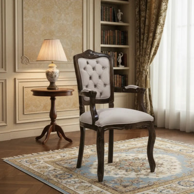 Cadeira Luis XV II Entalhada com Braço - Capuccino e Creme Claro Texturizado + Cores