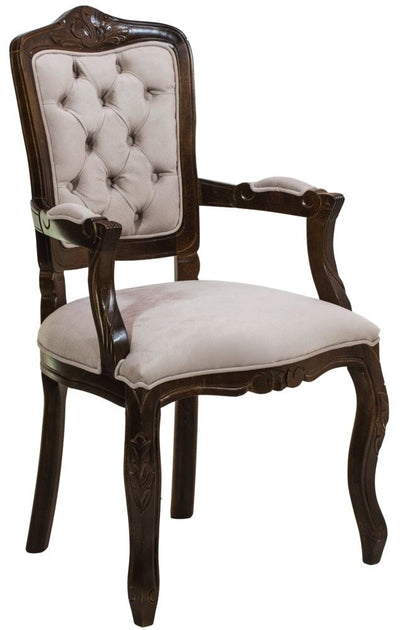 Cadeira Luis XV II Entalhada com Braço - Capuccino e Creme Claro Texturizado + Cores