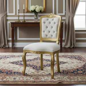 Cadeira Luis XV II Entalhada sem Braço Dourada com Suede Claro + Cores