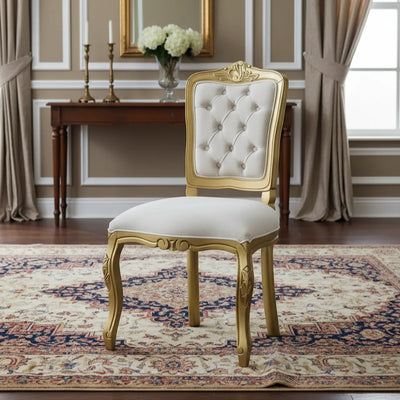 Cadeira Luis XV II Entalhada sem Braço Dourada com Suede Claro + Cores