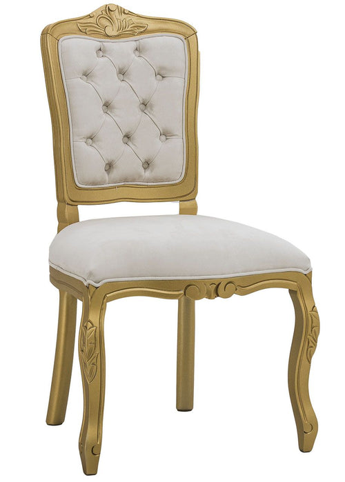 Cadeira Luis XV II Entalhada sem Braço Dourada com Suede Claro + Cores
