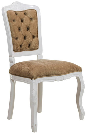 Cadeira Luis XV II Entalhada sem Braço - Branca com Veludo Amassado Marrom + Cores