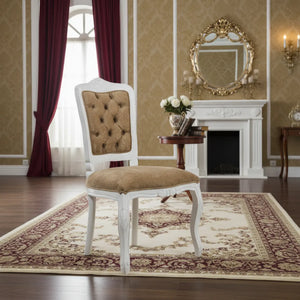 Cadeira Luis XV II Entalhada sem Braço - Branca com Veludo Amassado Marrom + Cores