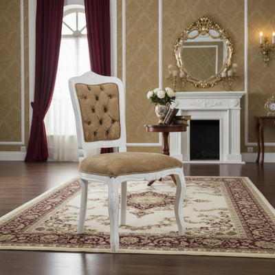 Cadeira Luis XV II Entalhada sem Braço - Branca com Veludo Amassado Marrom + Cores