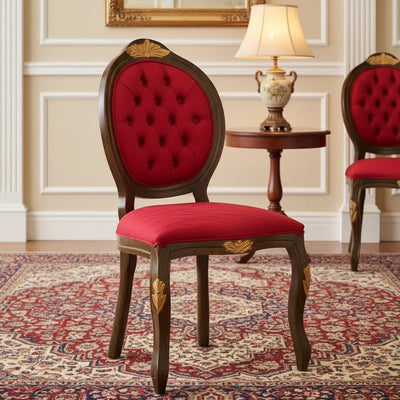 Cadeira Medalhão IV Entalhada - Imbuia com Dourado e Texturizado Vermelho + Cores
