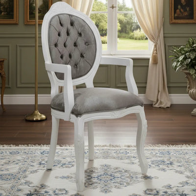 Cadeira Medalhão IV Entalhada com Braço - Branca e Cinza + Cores