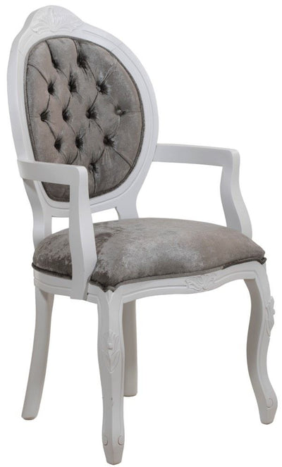 Cadeira Medalhão IV Entalhada com Braço - Branca e Cinza + Cores