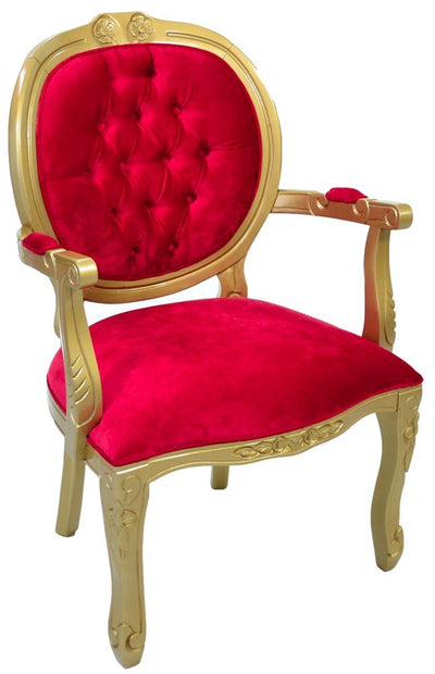 Poltrona Medalhão II Entalhada - Dourado e Vermelho + Cores