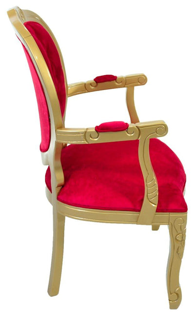 Poltrona Medalhão II Entalhada - Dourado e Vermelho + Cores