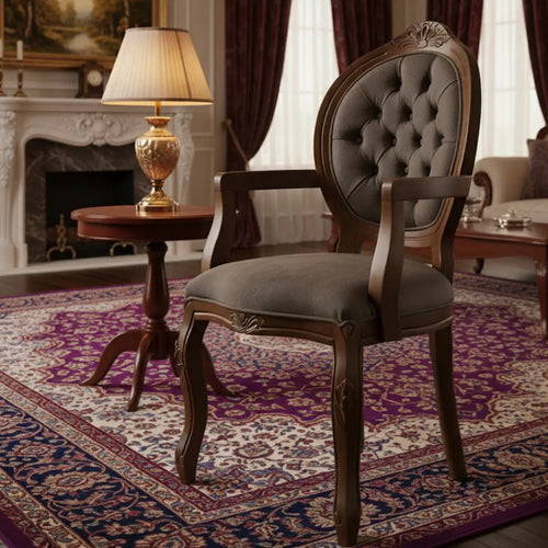 Cadeira Medalhão IV Entalhada com Braço Imbuia e Marrom + Cores