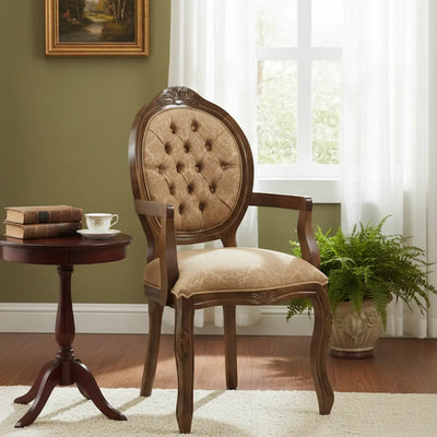 Cadeira Medalhão IV Entalhada com Braço - Imbuia com Arabesco Marrom + Cores