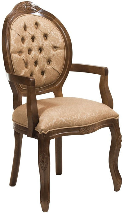 Cadeira Medalhão IV Entalhada com Braço - Imbuia com Arabesco Marrom + Cores