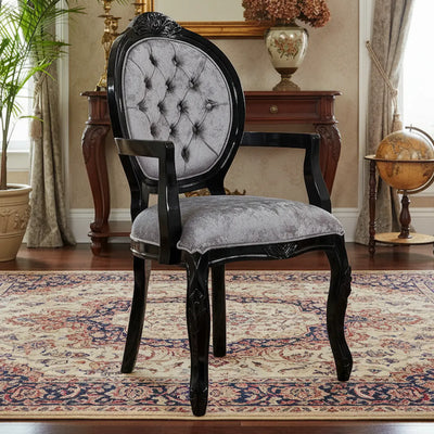 Cadeira Medalhão IV Entalhada com Braço - Preto e Cinza Brilhante + Cores