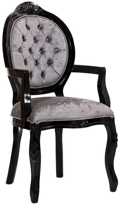 Cadeira Medalhão IV Entalhada com Braço - Preto e Cinza Brilhante + Cores