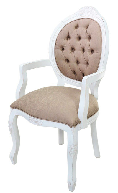 Cadeira Medalhão IV Entalhada com Braço - Provençal Branca com Marrom Texturizado + Cores
