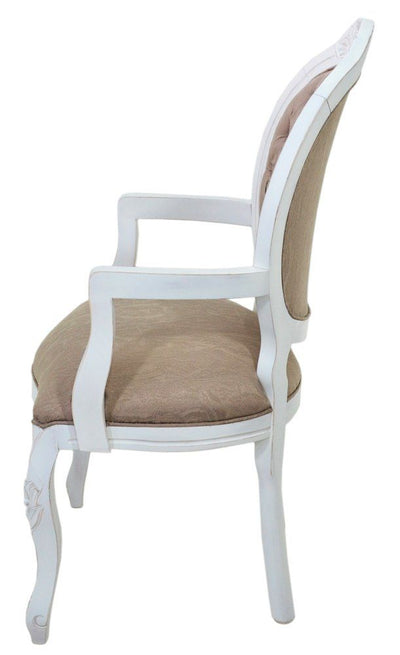 Cadeira Medalhão IV Entalhada com Braço - Provençal Branca com Marrom Texturizado + Cores