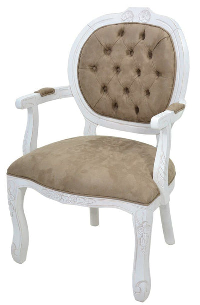 Poltrona Medalhão II Entalhada - Provençal Branco e Suede Marrom + Cores