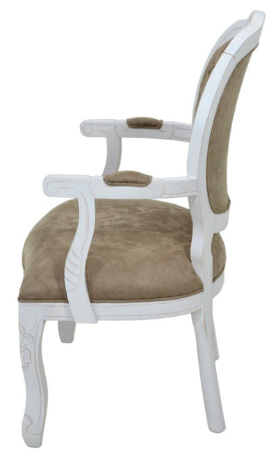 Poltrona Medalhão II Entalhada - Provençal Branco e Suede Marrom + Cores