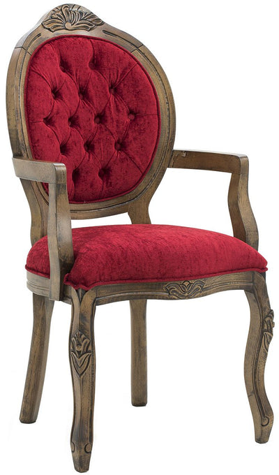 Cadeira Medalhão IV Entalhada com Braço Envelhecido e Vermelho + Cores