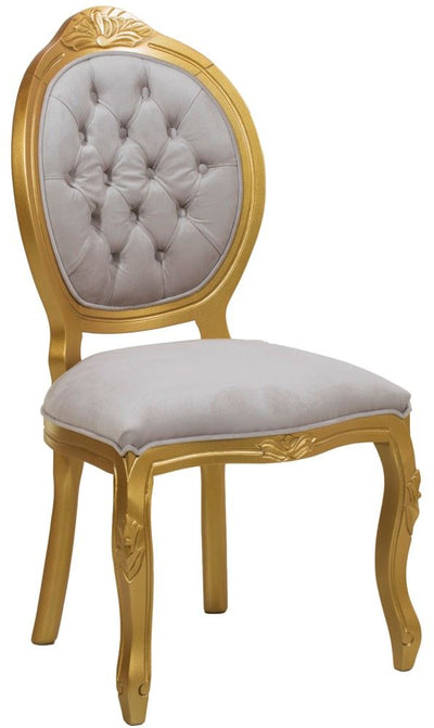 Cadeira Medalhão IV Entalhada sem Braço - Dourada e Cinza + Cores
