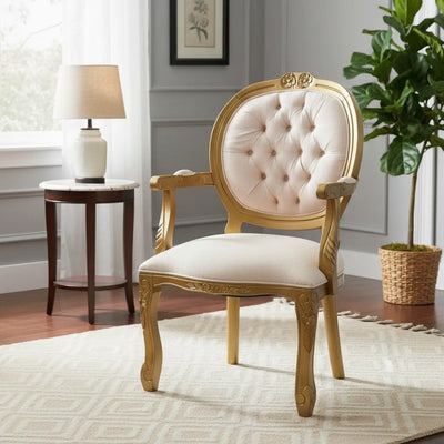 Poltrona Medalhão II Entalhada - Dourado e Creme + Cores