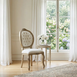 Cadeira Medalhão IV Entalhada Dourado Envelhecido + Linho Claro + Cores