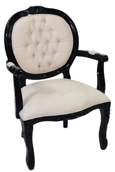 Poltrona Medalhão II Entalhada - Laqueado Preto e Branco Aveludado + Cores