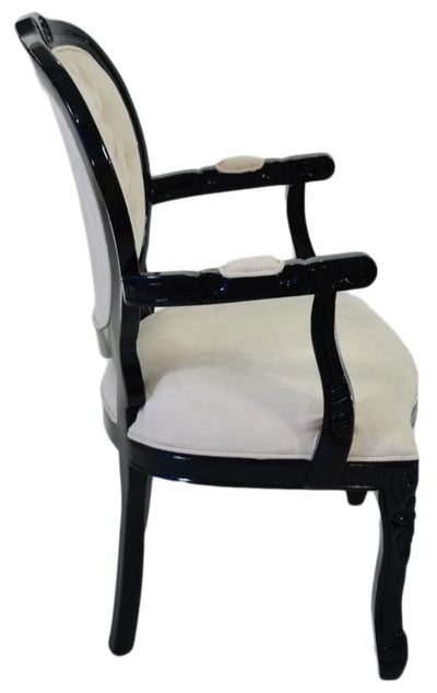 Poltrona Medalhão II Entalhada - Laqueado Preto e Branco Aveludado + Cores