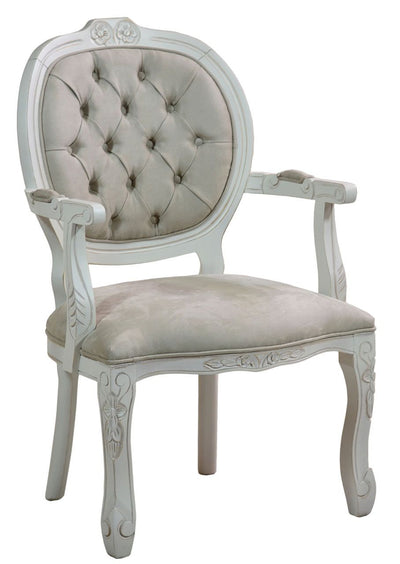 Poltrona Medalhão II Entalhada - Provençal Branco e Cinza Fendi + Cores