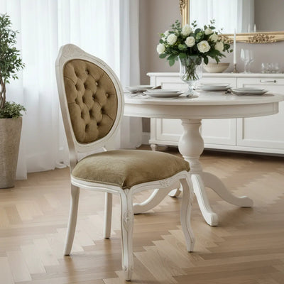 Cadeira Medalhão IV Entalhada - Provençal Branca e Veludo Amassado Verde + Cores