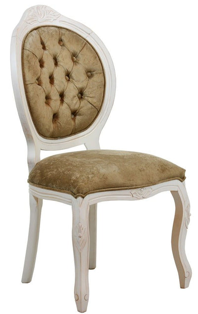 Cadeira Medalhão IV Entalhada - Provençal Branca e Veludo Amassado Verde + Cores