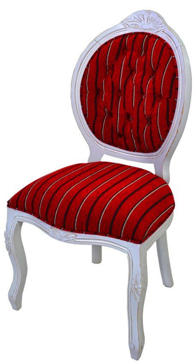 Cadeira Medalhão IV Entalhada - Provençal Branco com Riscado Vermelho + Cores