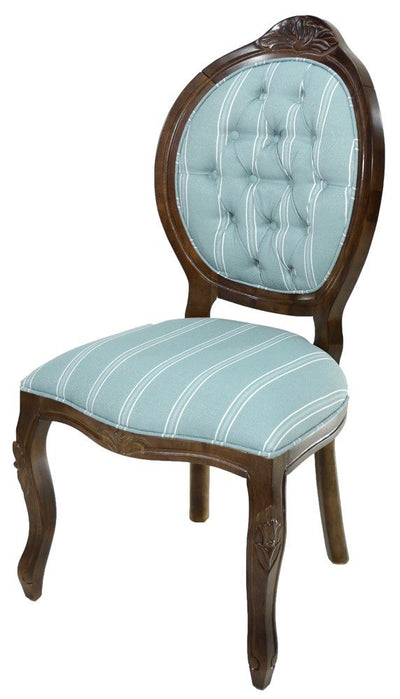 Cadeira Medalhão IV Entalhada - Capuccino e Azul com Listras Brancas + Cores