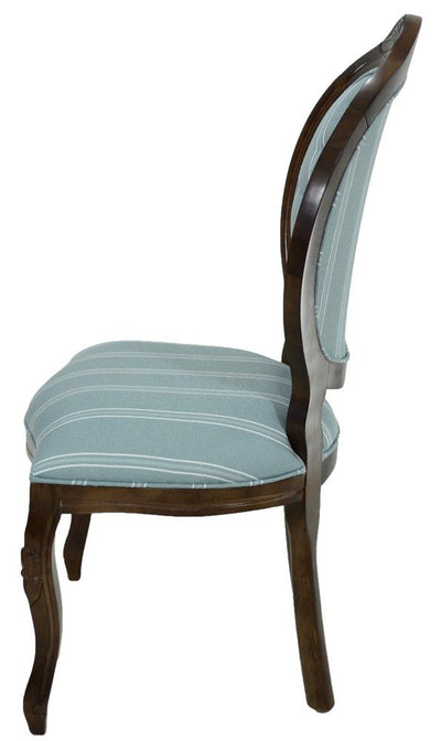 Cadeira Medalhão IV Entalhada - Capuccino e Azul com Listras Brancas + Cores