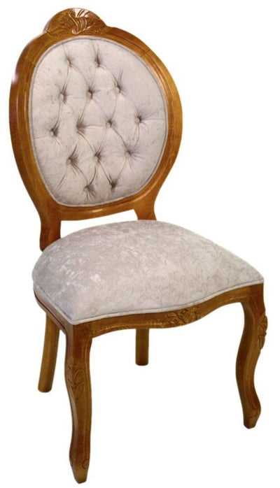 Cadeira Medalhão IV Entalhada - Mel com Veludo Amassado Creme + Cores