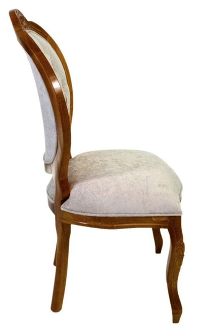 Cadeira Medalhão IV Entalhada - Mel com Veludo Amassado Creme + Cores