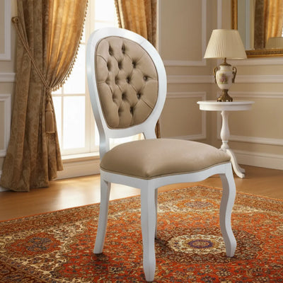 Cadeira Medalhão III Lisa com Capitonê - Branca e Marrom Esverdeado + Cores