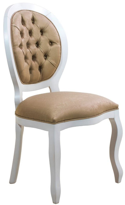 Cadeira Medalhão III Lisa com Capitonê - Branca e Marrom Esverdeado + Cores